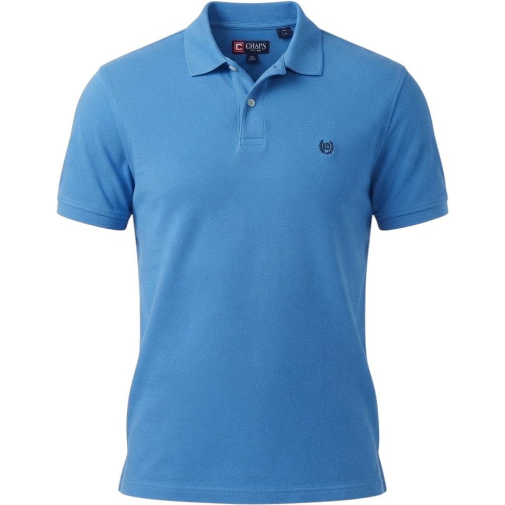 Chaps Mens Blue Cotton Pique Short Sleeve Crest Logo Polo Shirt Size Large
